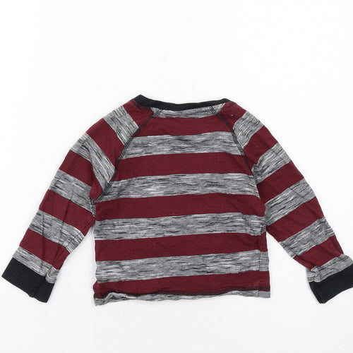 Dunnes Stores Boys Red Striped Cotton Pullover T-Shirt Size 2-3 Years Round Neck Pullover - Skull