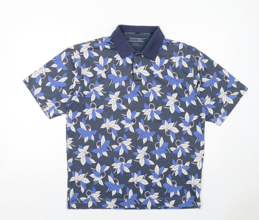 Cutter & Buck Mens Blue Floral Cotton Polo Size S Collared Button
