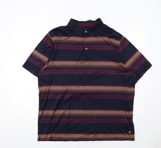 Marks and Spencer Mens Multicoloured Striped Cotton Polo Size XL Collared Button