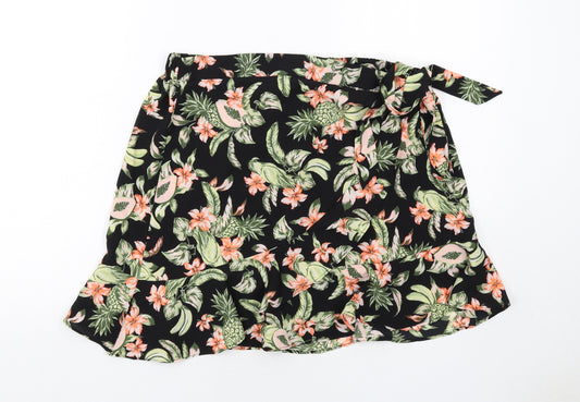 H&M Womens Black Floral Polyester Skater Skirt Size M
