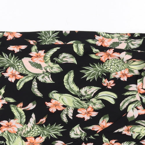 H&M Womens Black Floral Polyester Skater Skirt Size M