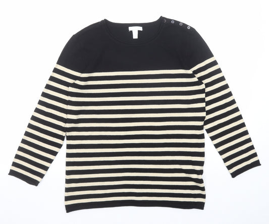 H&M Womens Black Boat Neck Striped Acrylic Pullover Jumper Size XS