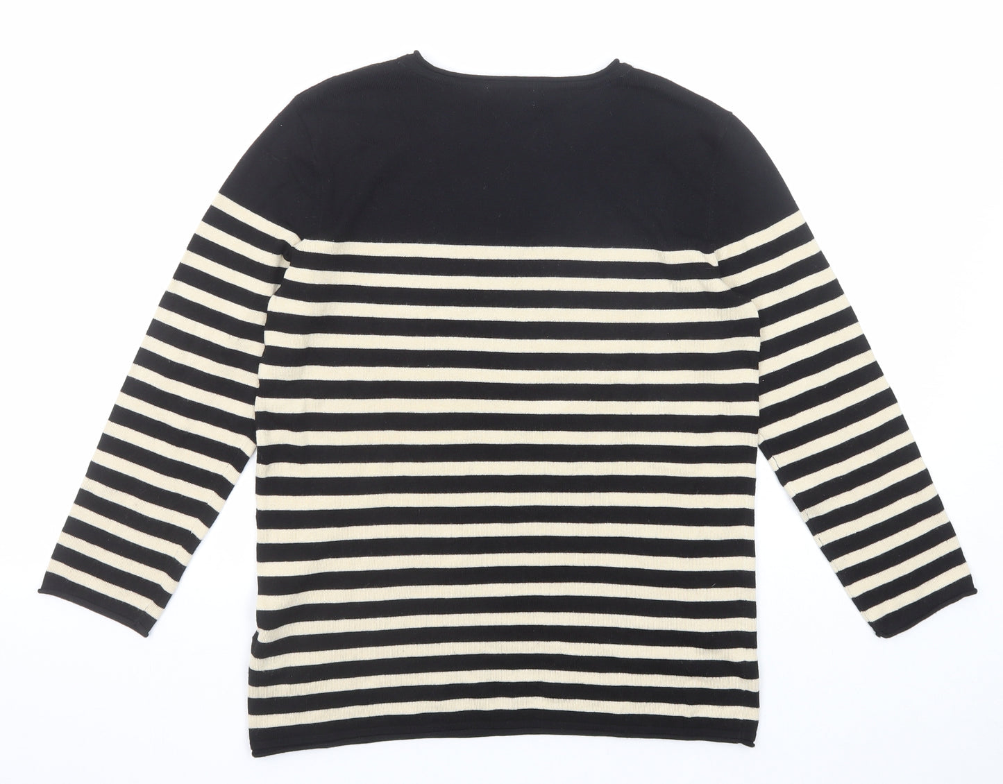 H&M Womens Black Boat Neck Striped Acrylic Pullover Jumper Size XS