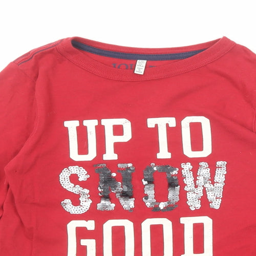 Joules Girls Red Cotton Pullover T-Shirt Size 7-8 Years Boat Neck Pullover - Up To Snow Good