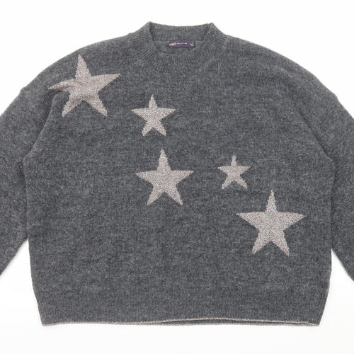 Marks and Spencer Womens Grey Mock Neck Polyester Pullover Jumper Size XL - Stars