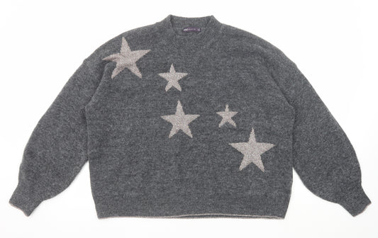 Marks and Spencer Womens Grey Mock Neck Polyester Pullover Jumper Size XL - Stars