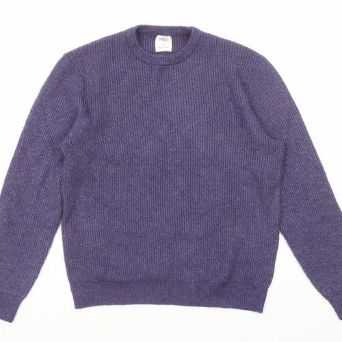 Marks and Spencer Mens Purple Round Neck Polyamide Pullover Jumper Size M Long Sleeve