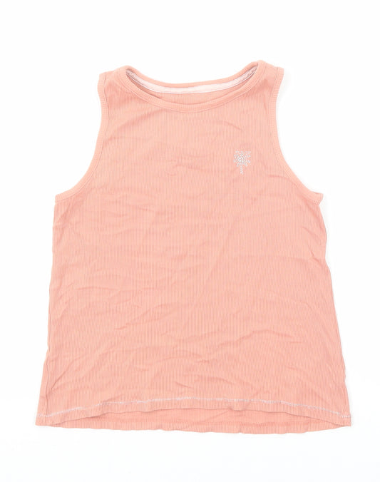 Marks and Spencer Girls Pink Cotton Basic Tank Size 9-10 Years Boat Neck Pullover