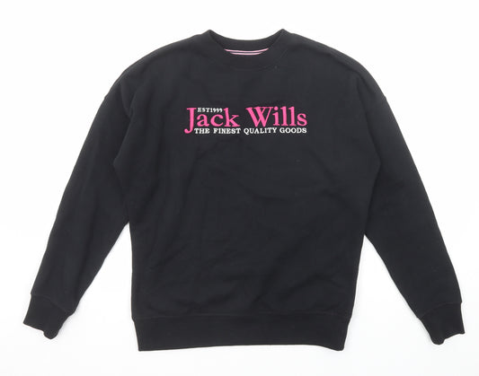 Jack Wills Womens Black Cotton Pullover Sweatshirt Size 6 Pullover