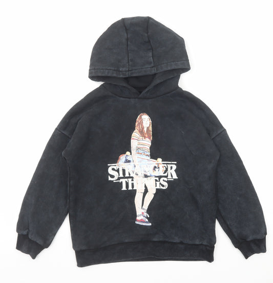 Marks and Spencer Boys Grey Cotton Pullover Hoodie Size 9-10 Years Pullover - Stranger Things