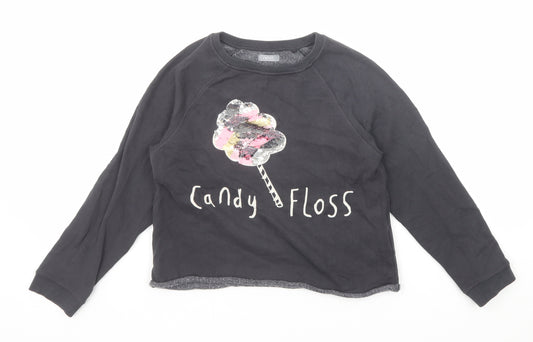 NEXT Girls Grey Geometric Cotton Pullover Sweatshirt Size 8 Years Pullover - Candy Floss