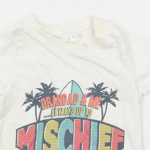 M&Co Boys White Cotton Pullover T-Shirt Size 2-3 Years Crew Neck Button - Mischief