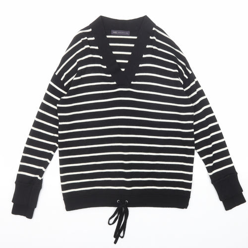 Marks and Spencer Womens Black V-Neck Striped Wool Pullover Jumper Size 10