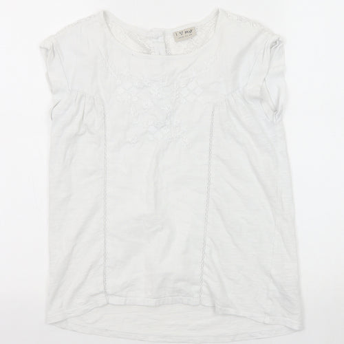 NEXT Girls White Cotton Basic T-Shirt Size 11 Years Round Neck Button - Lace Detail