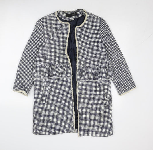 Zara Womens Blue Geometric Overcoat Coat Size M