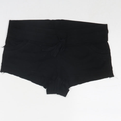 Topshop Womens Black Cotton Hot Pants Shorts Size 10 Regular Drawstring