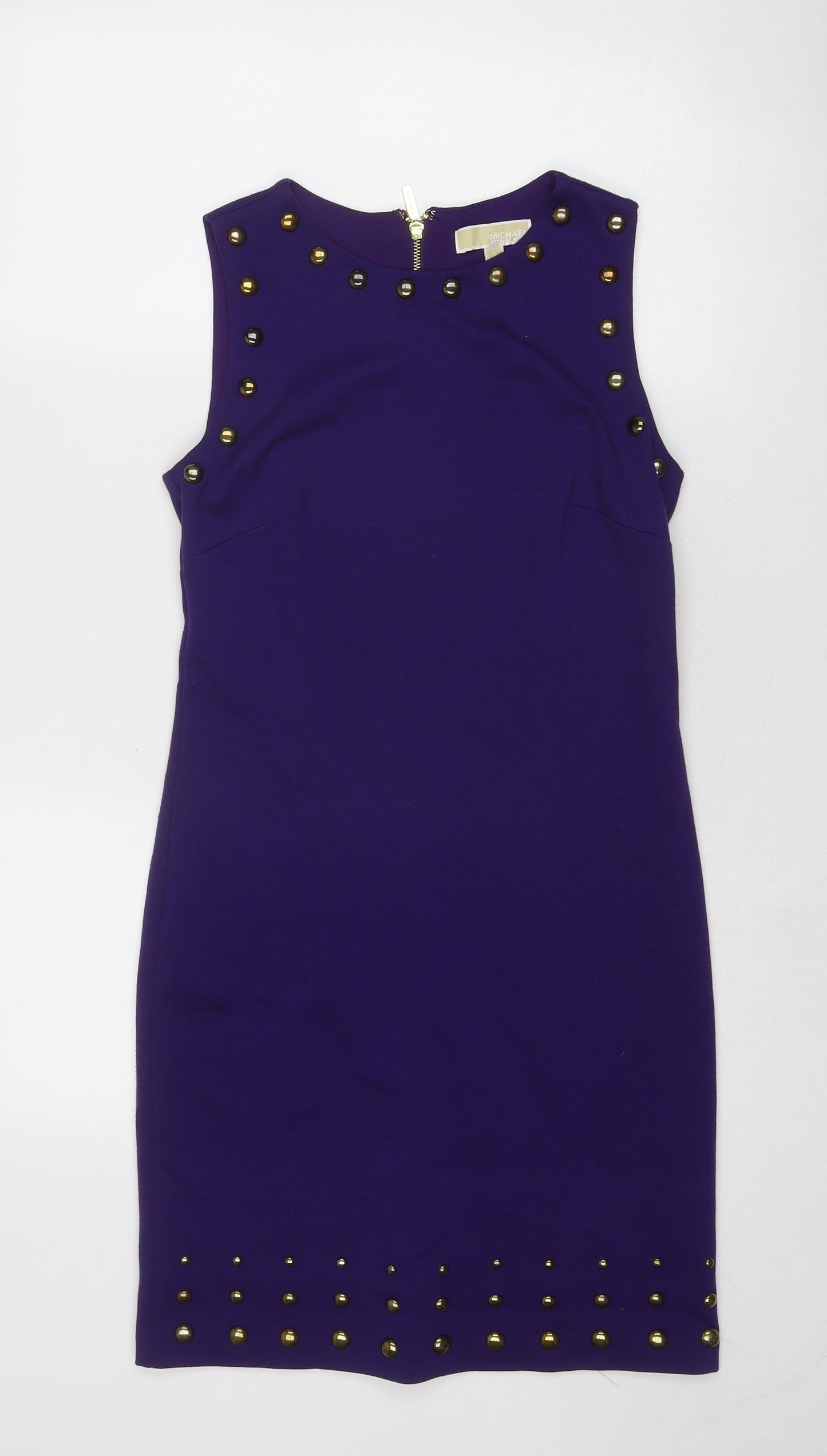 Michael Kors Womens Purple Polyester A-Line Size S Round Neck Zip