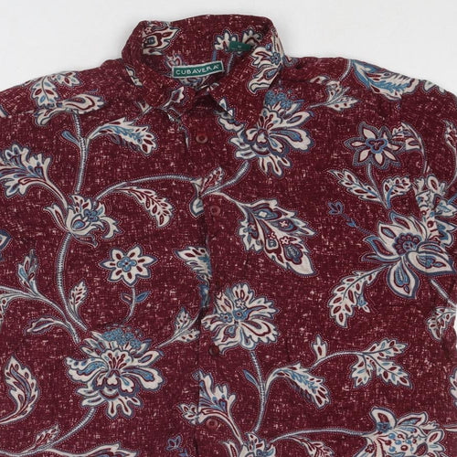 Cubavera Mens Red Floral Viscose Button-Up Size M Collared Buckle