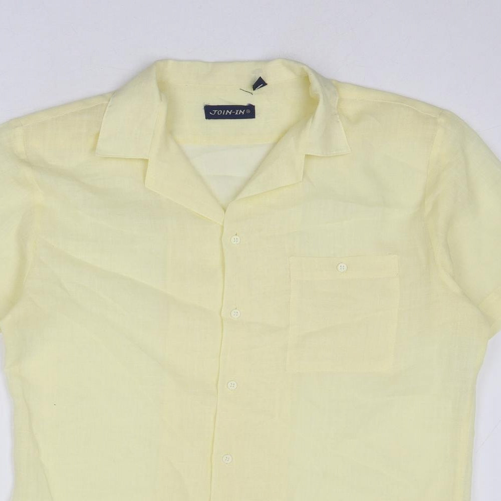 Join In Mens Yellow Polyester Button-Up Size M Collared Buckle