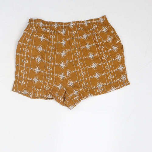 Topshop Womens Yellow Geometric Polyester Basic Shorts Size 14 Regular Pull On
