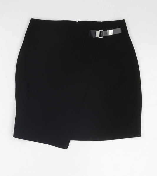 Mango Womens Black Polyester A-Line Skirt Size 6 Zip
