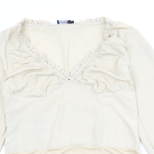 PRETTYLITTLETHING Womens Beige Polyester Bodysuit One-Piece Size 16 Zip