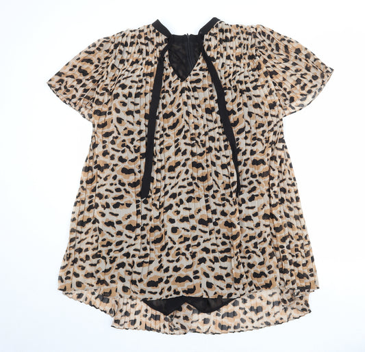 Zara Womens Beige Animal Print Polyester Playsuit One-Piece Size S Zip - Leopard Print