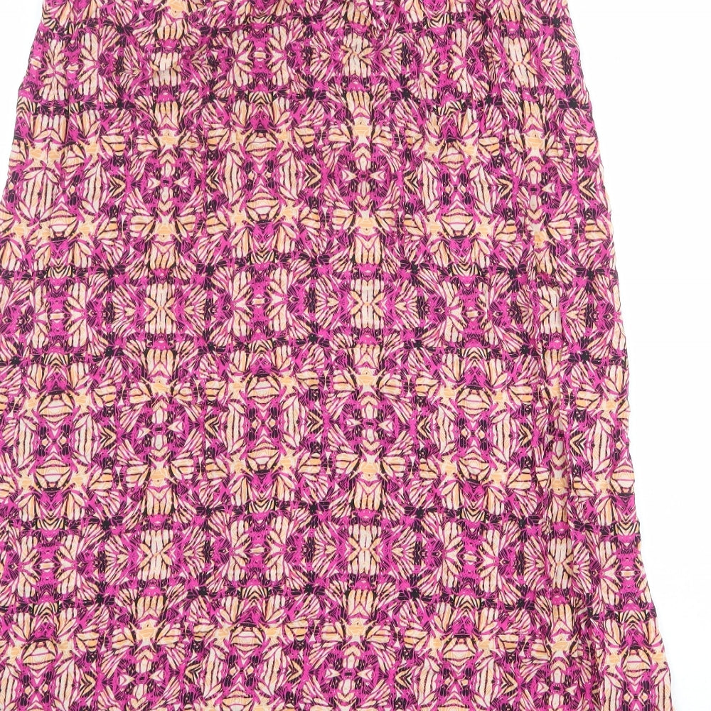 New Look Womens Pink Geometric Viscose Peasant Skirt Size 6 Drawstring
