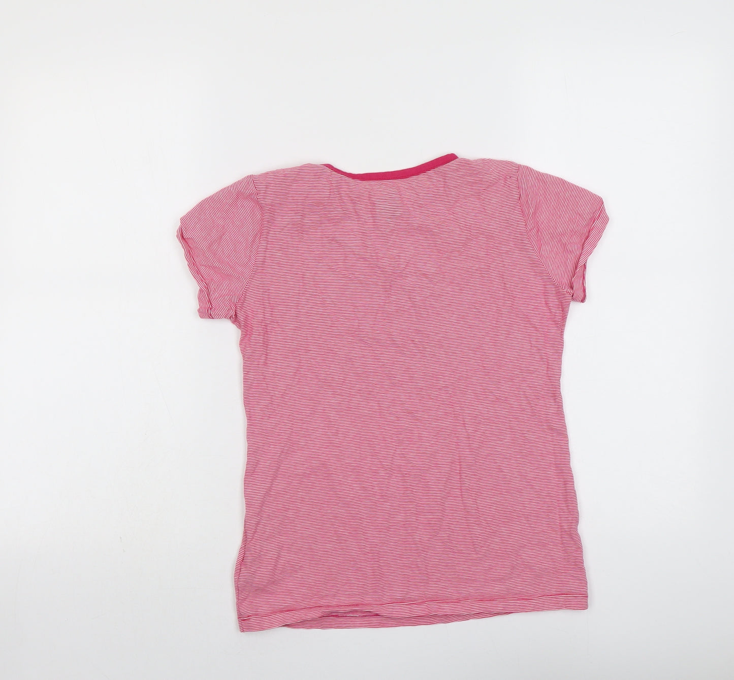 Nike Girls Pink Striped Cotton Basic T-Shirt Size 12-13 Years Round Neck Pullover