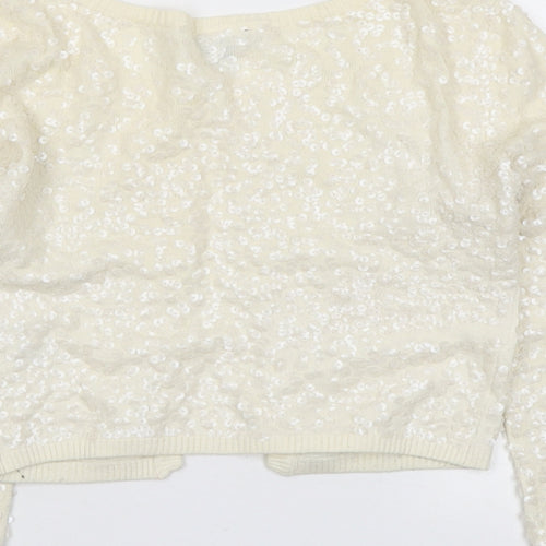 H&M Womens Ivory Round Neck Cotton Cardigan Jumper Size XS