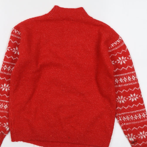 NEXT Girls Red High Neck Geometric Polyester Pullover Jumper Size 7 Years Pullover - Reindeer Christmas
