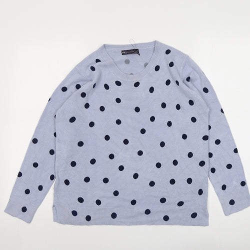 Marks and Spencer Womens Blue Round Neck Polka Dot Acrylic Pullover Jumper Size 16