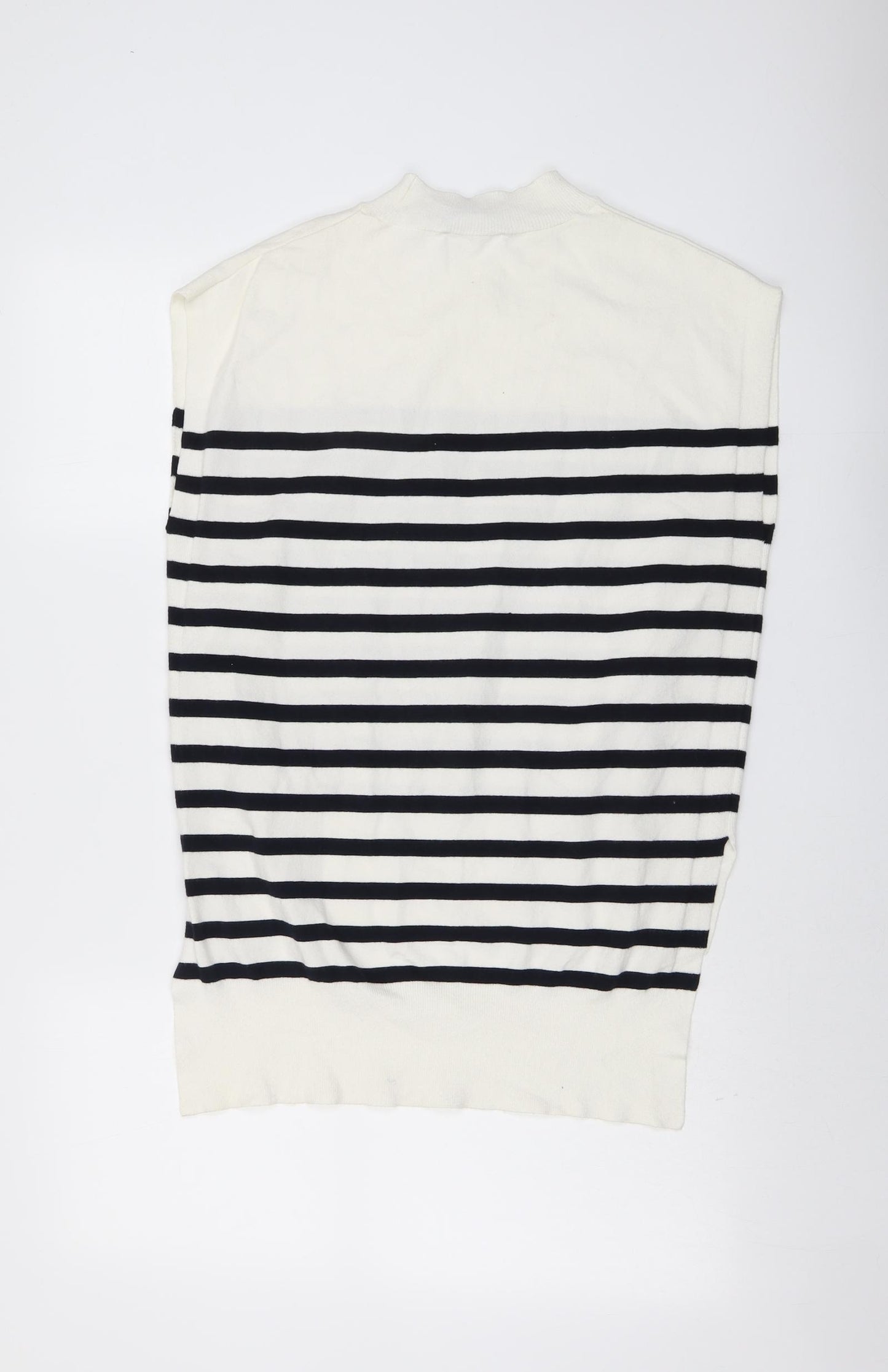 Marks and Spencer Womens Ivory Mock Neck Striped Viscose Vest Jumper Size 14