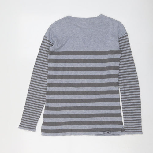 Vertbaudet Girls Grey Boat Neck Striped Acrylic Pullover Jumper Size 12 Years Pullover