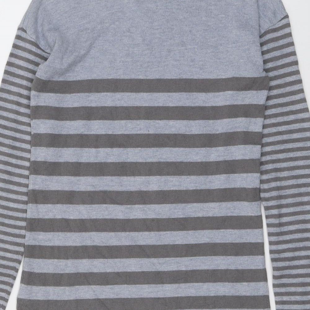 Vertbaudet Girls Grey Boat Neck Striped Acrylic Pullover Jumper Size 12 Years Pullover
