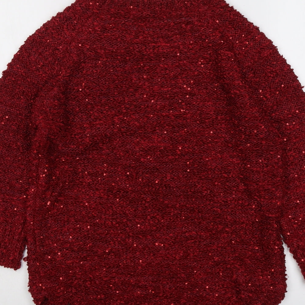 Bonmarché Womens Red Round Neck Polyester Pullover Jumper Size XS
