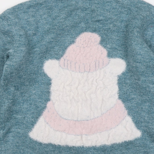 Fat Face Girls Blue Round Neck Acrylic Pullover Jumper Size 7-8 Years Pullover - Polar Bear