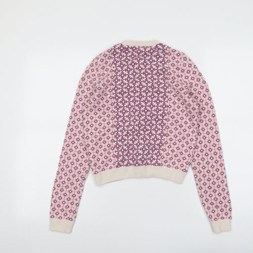 Topshop Womens Pink Round Neck Geometric Cotton Full Zip Jumper Size 6