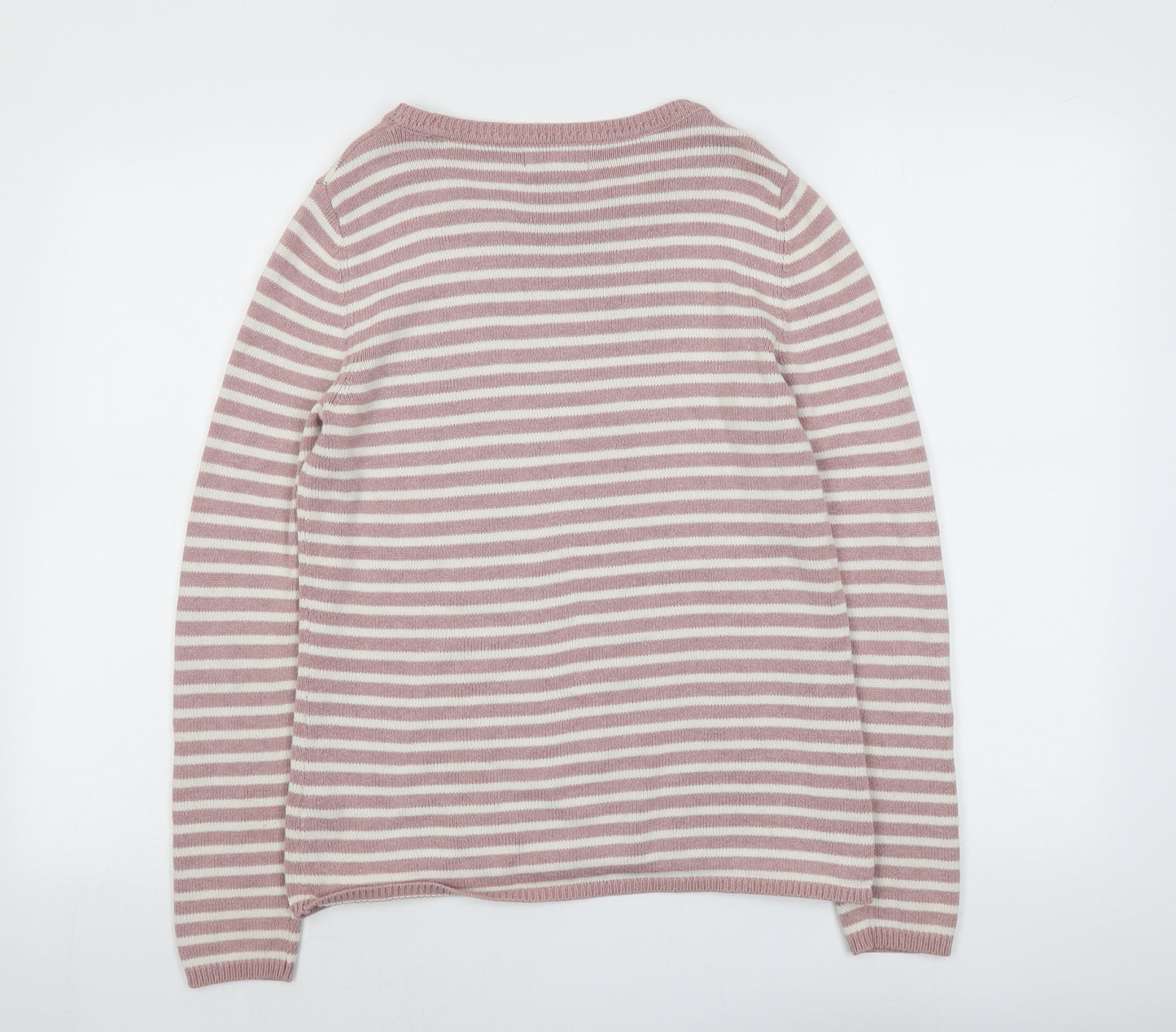 New Look Womens Pink Round Neck Striped Acrylic Pullover Jumper Size 10
