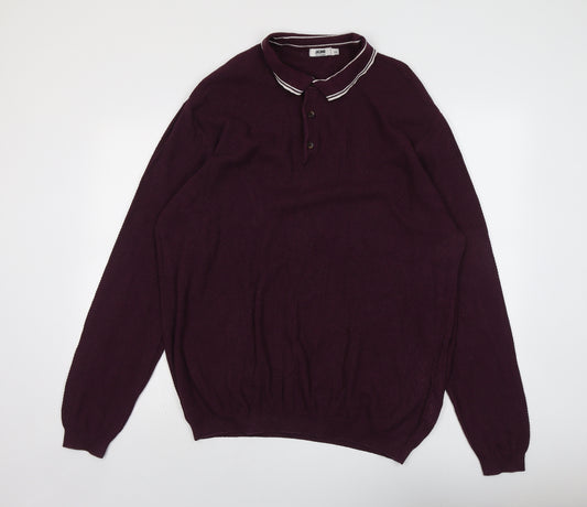 Jacamo Mens Purple Collared Cotton Pullover Jumper Size 2XL Long Sleeve