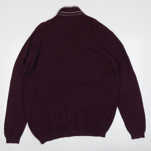 Jacamo Mens Purple Collared Cotton Pullover Jumper Size 2XL Long Sleeve