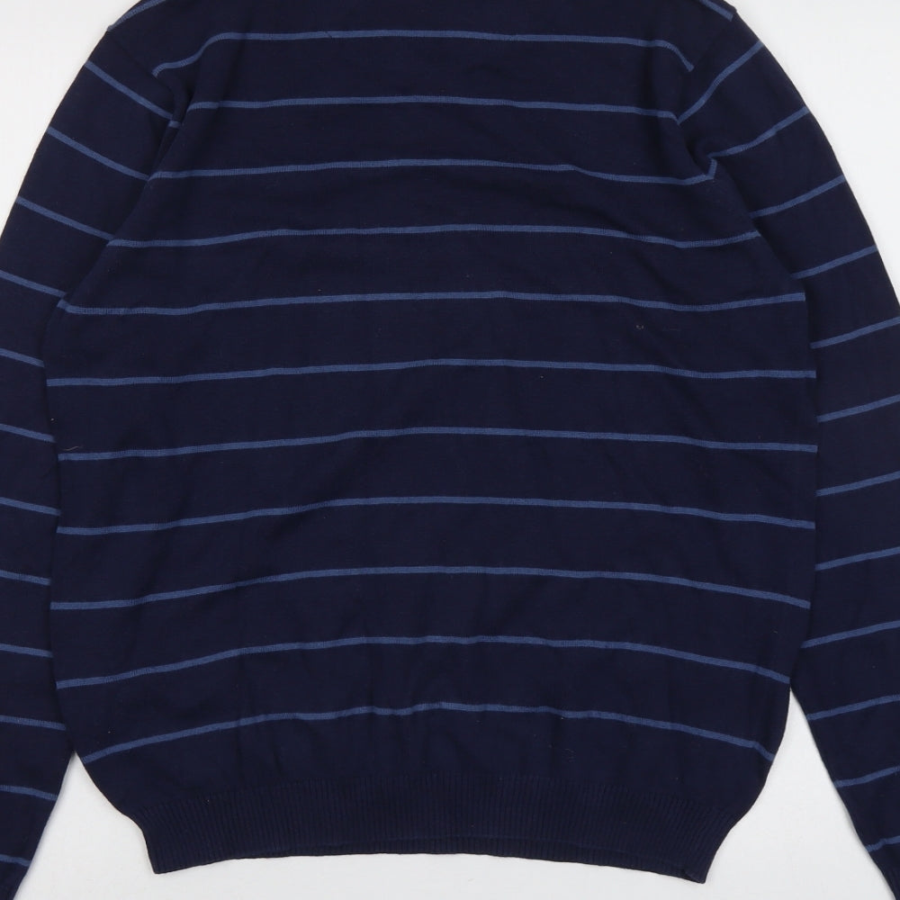 Top Secret Mens Blue V-Neck Striped Cotton Pullover Jumper Size M Long Sleeve