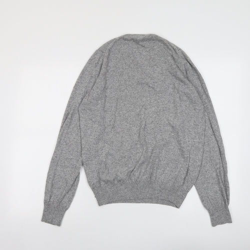 Zara Mens Grey V-Neck Viscose Pullover Jumper Size M Long Sleeve