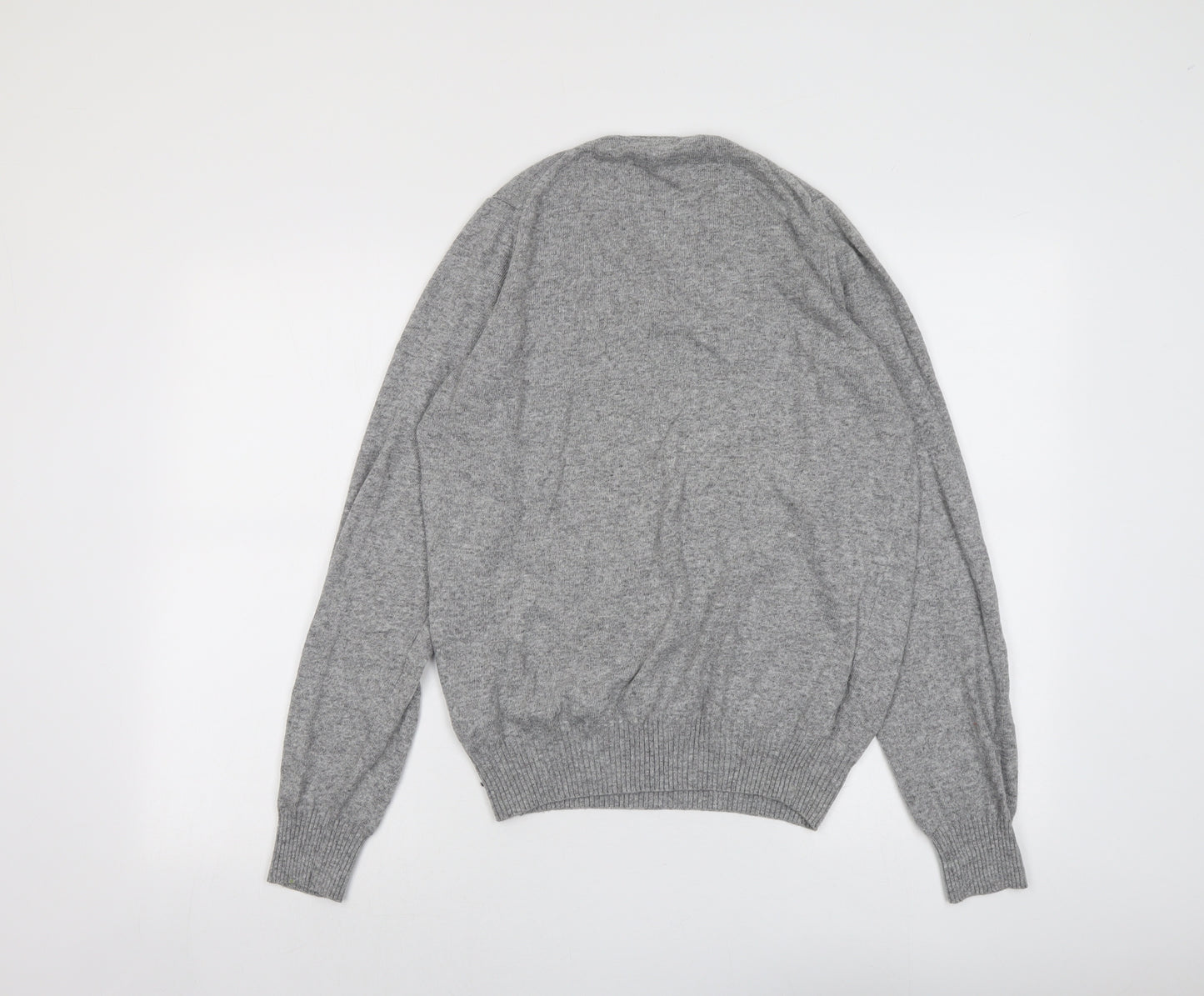 Zara Mens Grey V-Neck Viscose Pullover Jumper Size M Long Sleeve