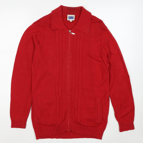 Penny Plain Womens Red Collared Cotton Full Zip Jumper Size S