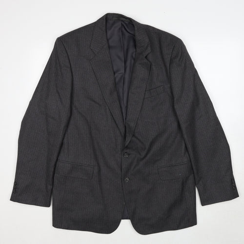 Greenwoods Mens Grey Striped Polyester Jacket Suit Jacket Size 44 Regular