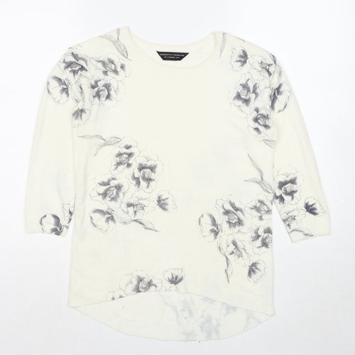 Dorothy Perkins Womens White Round Neck Floral Acrylic Pullover Jumper Size 8