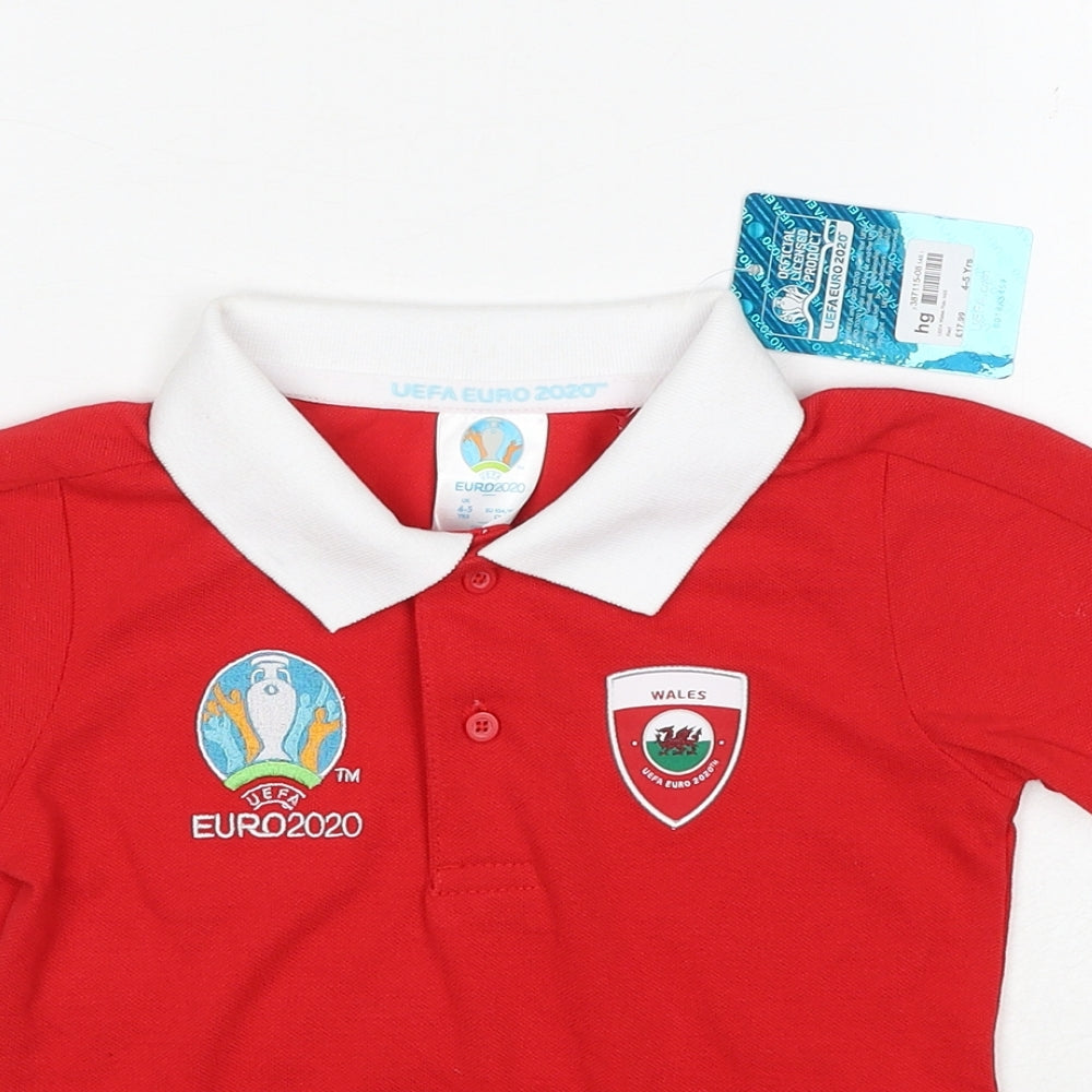 UEFA EURO Boys Red Colourblock Cotton Pullover Polo Size 4-5 Years Collared Pullover