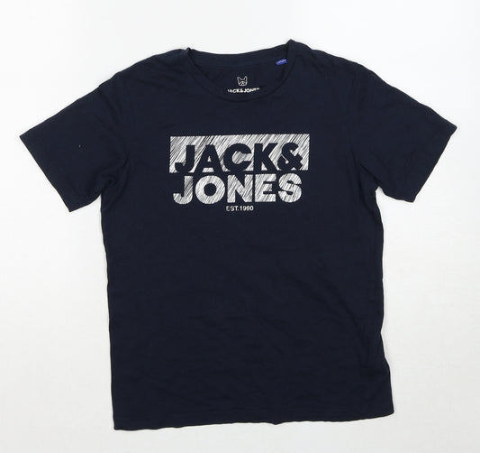JACK & JONES Boys Black Cotton Pullover T-Shirt Size 12 Years Crew Neck Pullover