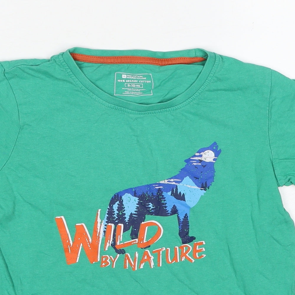 Mountain Warehouse Boys Green Cotton Pullover T-Shirt Size 9-10 Years Round Neck Pullover - Wild By Nature